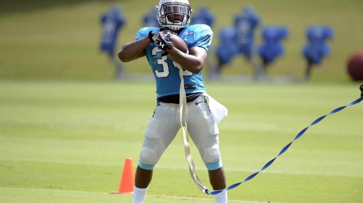 
Carolina Panthers rookie running back Cameron Artis-Payne (34) might not have much of a leash from the start. Limiting veteran Jonathan Stewart to about 15 carries to keep him healthy could give Artis-Payne some early touches.
