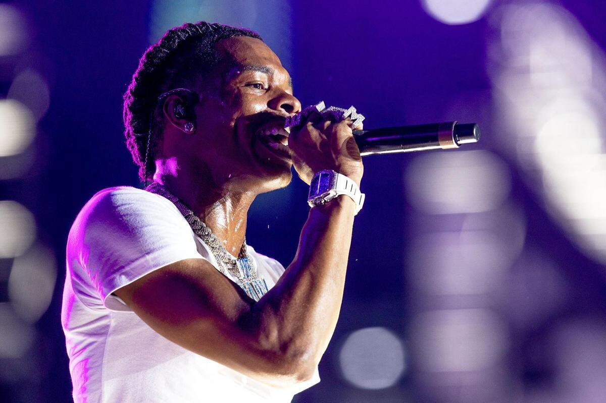 Rapper Lil Baby, photographed in 2021, will co-headline with Chris Brown on tour this summer. The tour launches in Raleigh, NC, on July 15.